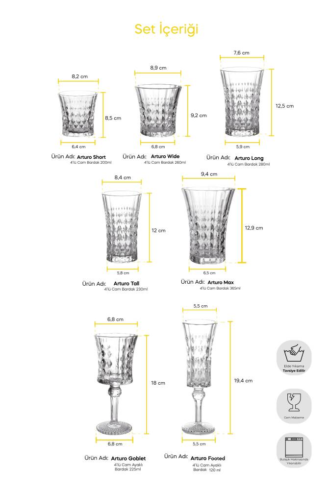 Arturo 28 Parça Kristal Cam Bardak Çeyiz Seti - 2