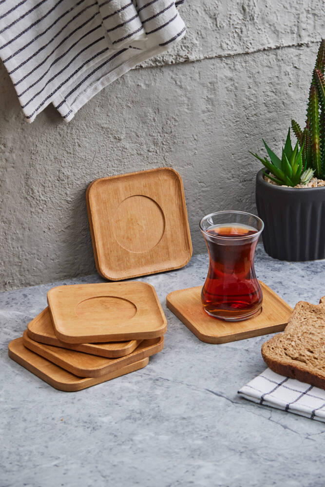 Bamboo Kare Çay Tabağ 6 Lı Set 10x10 Cm - 1