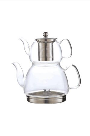 Carlo İndüksiyon Tabanlı Borosilikat Cam Çaydanlık Takımı 500 ml Demlik 1500 ml Suluk - 2
