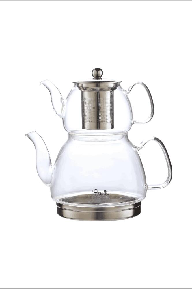 Carlo İndüksiyon Tabanlı Borosilikat Cam Çaydanlık Takımı 500 ml Demlik 1500 ml Suluk - 2