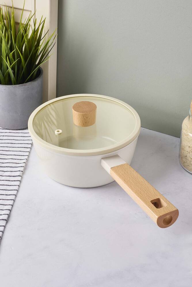CookWood Beige İndüksiyon Tabanlı Ahşap Saplı Kapaklı Seramik Tencere 18 cm - 5