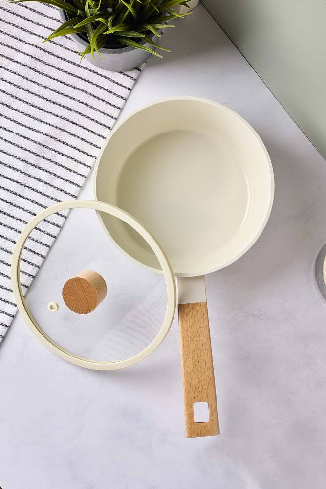 CookWood Beige İndüksiyon Tabanlı Ahşap Saplı Kapaklı Seramik Tencere 18 cm - 3