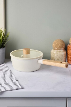 CookWood Beige İndüksiyon Tabanlı Ahşap Saplı Kapaklı Seramik Tencere 18 cm - 4