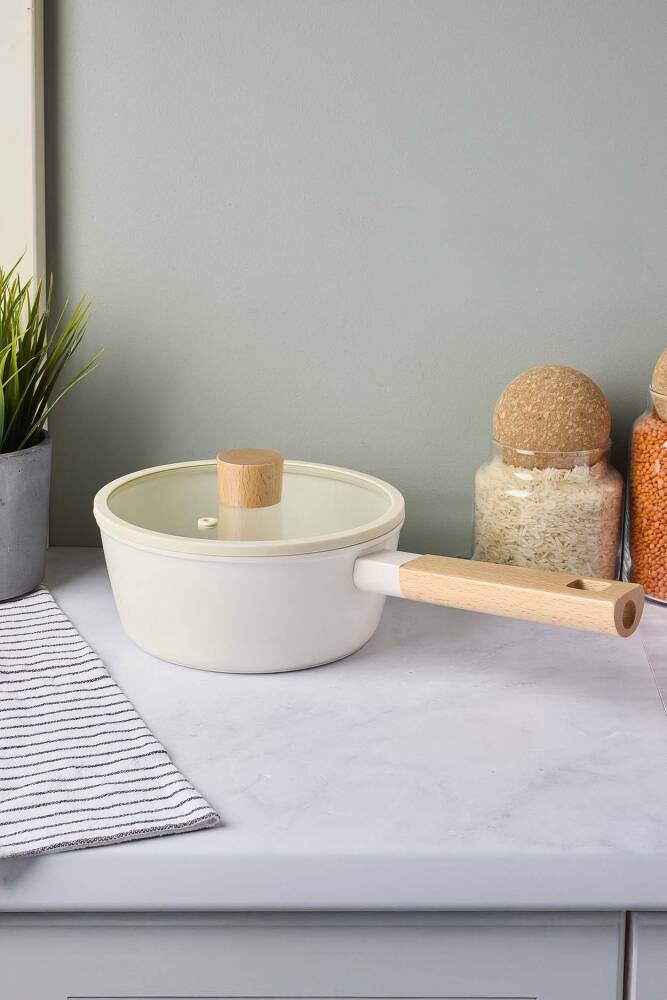 CookWood Beige İndüksiyon Tabanlı Ahşap Saplı Kapaklı Seramik Tencere 18 cm - 4