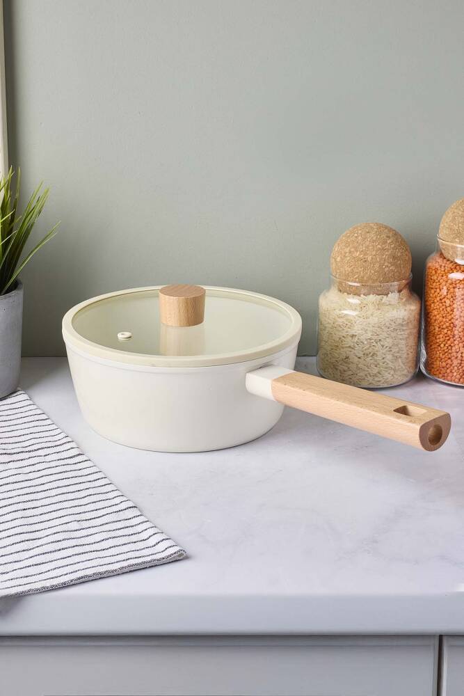 CookWood Beige İndüksiyon Tabanlı Ahşap Saplı Kapaklı Seramik Tencere 20 cm - 4