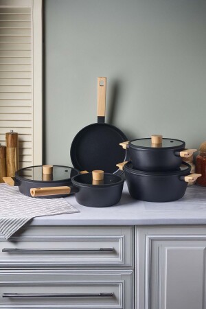CookWood Black 9 Parça Tencere Tava Seti - 6