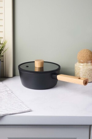 CookWood Black İndüksiyon Tabanlı Ahşap Saplı Kapaklı Seramik Tencere 18 cm - 4