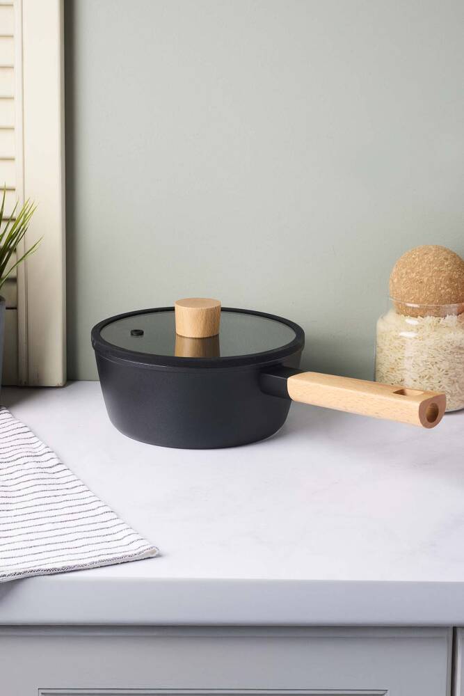 CookWood Black İndüksiyon Tabanlı Ahşap Saplı Kapaklı Seramik Tencere 18 cm - 4
