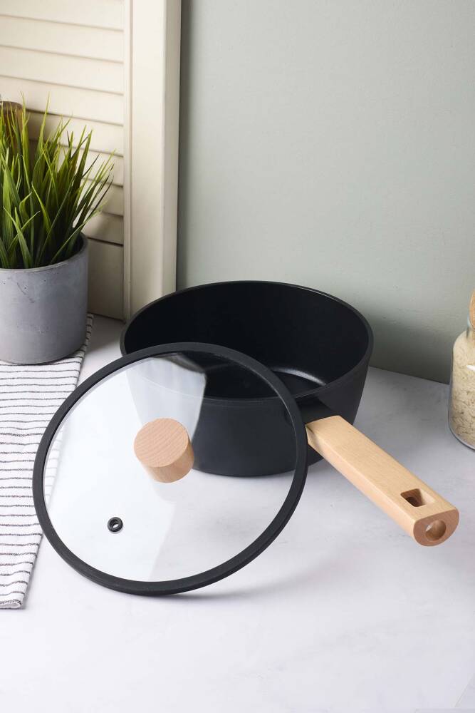 CookWood Black İndüksiyon Tabanlı Ahşap Saplı Kapaklı Seramik Tencere 20 cm - 4