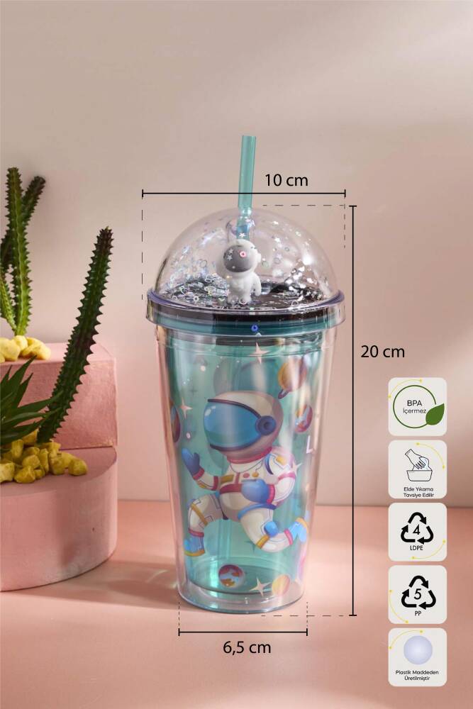 Cosmo Renkli Astronaut Figürlü Pipetli Soğuk İçecek Bardağı 420 ml - 8