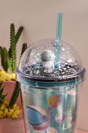 Cosmo Renkli Astronaut Figürlü Pipetli Soğuk İçecek Bardağı 420 ml - 9