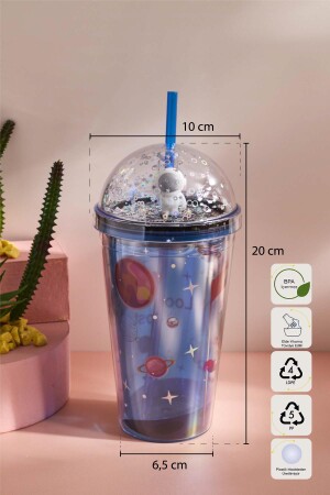 Cosmo Renkli Astronaut Figürlü Pipetli Soğuk İçecek Bardağı 420 ml - 5