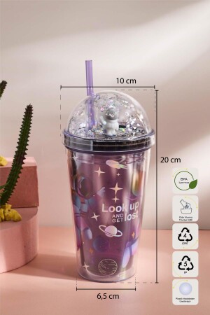 Cosmo Renkli Astronaut Figürlü Pipetli Soğuk İçecek Bardağı 420 ml - 7