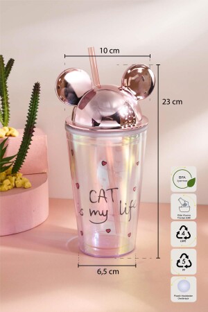 Cosmo Renkli Cat Figürlü Pipetli Soğuk İçecek Bardağı 420 ml - 7