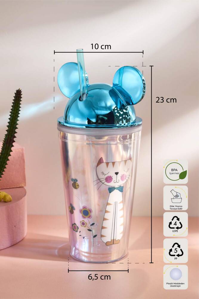 Cosmo Renkli Cat Figürlü Pipetli Soğuk İçecek Bardağı 420 ml - 10