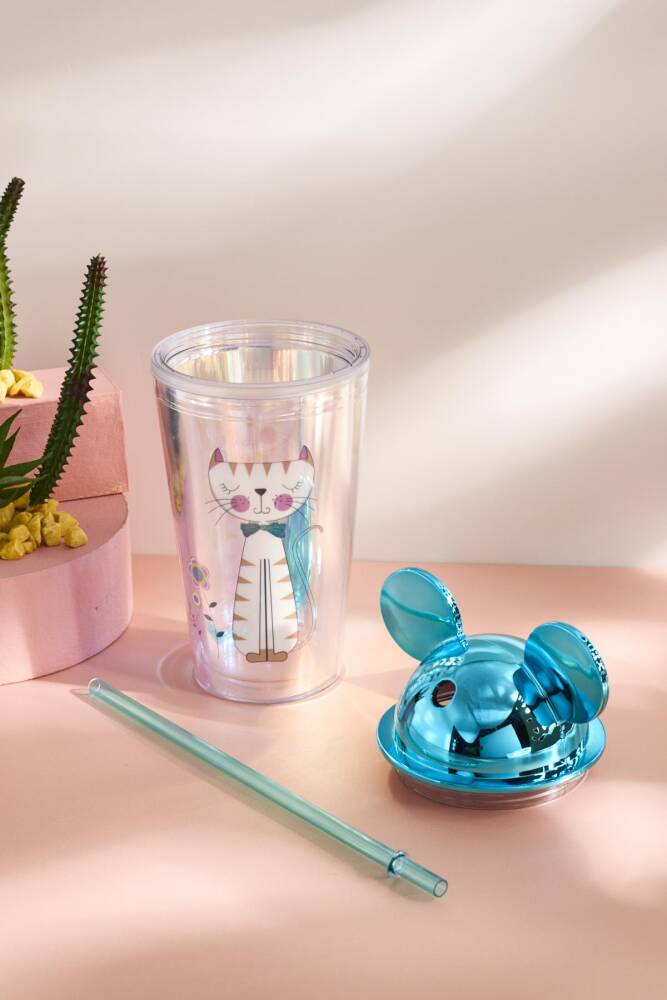 Cosmo Renkli Cat Figürlü Pipetli Soğuk İçecek Bardağı 420 ml - 13