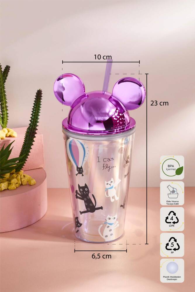 Cosmo Renkli Cat Figürlü Pipetli Soğuk İçecek Bardağı 420 ml - 9