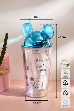 Cosmo Renkli Cat Figürlü Pipetli Soğuk İçecek Bardağı 420 ml - 10