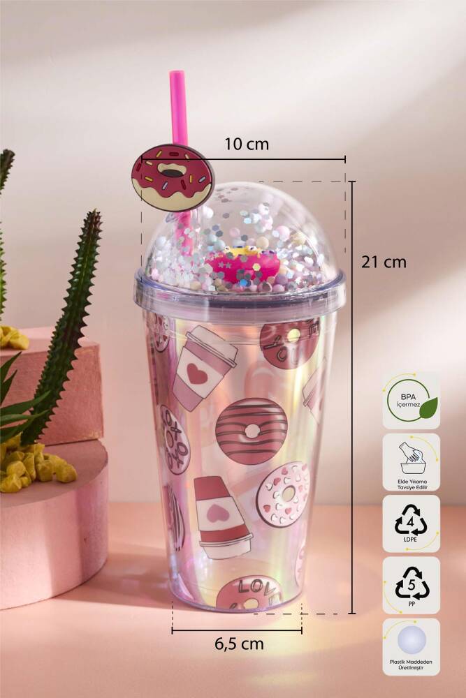 Cosmo Renkli Donut Figürlü Pipetli Soğuk İçecek Bardağı 420 ml - 7