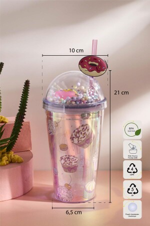 Cosmo Renkli Donut Figürlü Pipetli Soğuk İçecek Bardağı 420 ml - 8