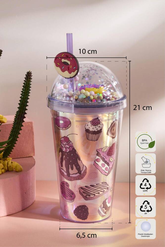 Cosmo Renkli Donut Figürlü Pipetli Soğuk İçecek Bardağı 420 ml - 5