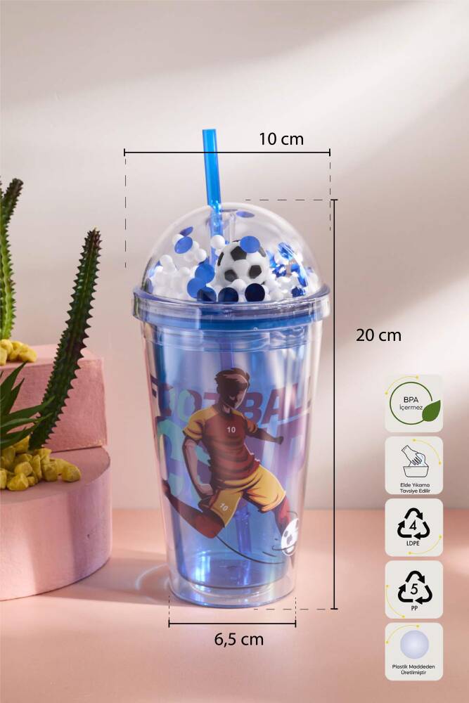 Cosmo Renkli Football Figürlü Pipetli Soğuk İçecek Bardağı 420 ml - 6