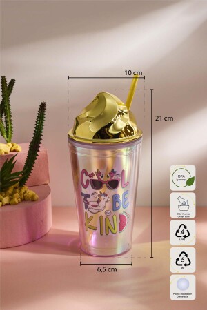 Cosmo Renkli Ice Cream Figürlü Pipetli Soğuk İçecek Bardağı 420 ml - 5