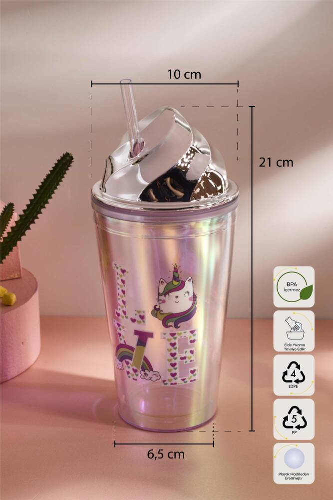 Cosmo Renkli Ice Cream Figürlü Pipetli Soğuk İçecek Bardağı 420 ml - 7