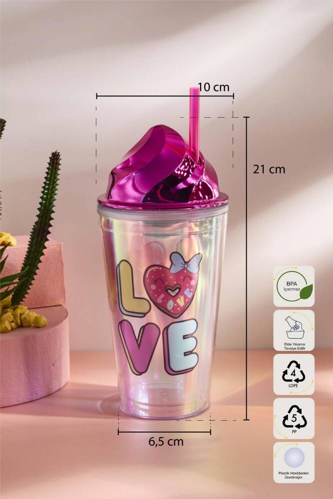 Cosmo Renkli Ice Cream Figürlü Pipetli Soğuk İçecek Bardağı 420 ml - 8