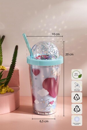 Cosmo Renkli Love Figürlü Pipetli Soğuk İçecek Bardağı 420 ml - 7