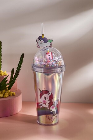 Cosmo Renkli Princess Unicorn Figürlü Pipetli Soğuk İçecek Bardağı 420 ml - 2