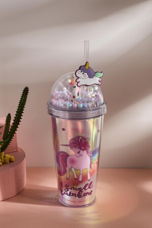 Cosmo Renkli Princess Unicorn Figürlü Pipetli Soğuk İçecek Bardağı 420 ml - 3