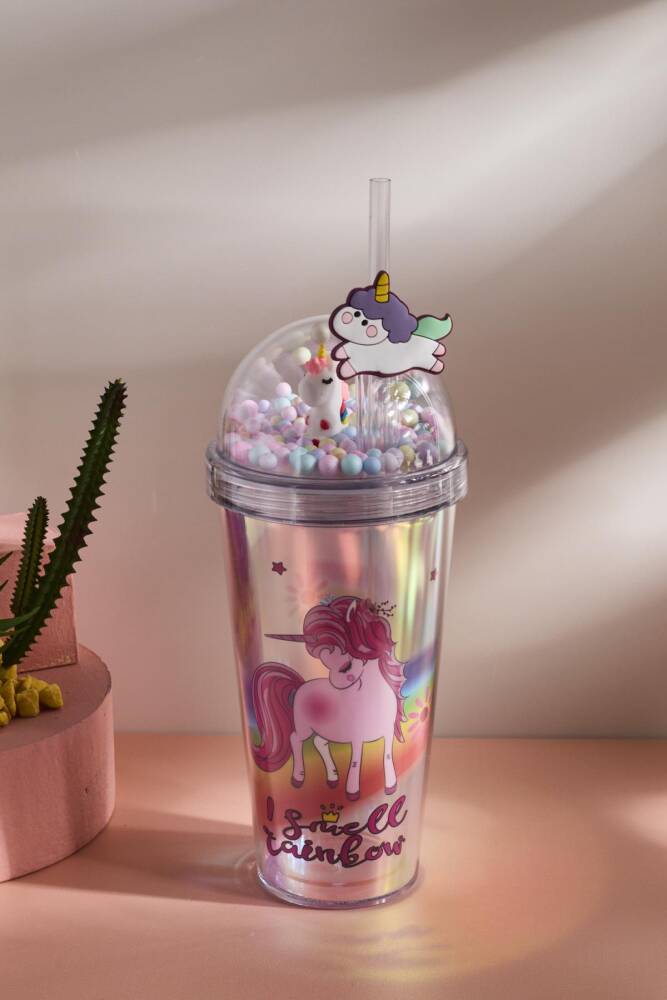 Cosmo Renkli Princess Unicorn Figürlü Pipetli Soğuk İçecek Bardağı 420 ml - 3