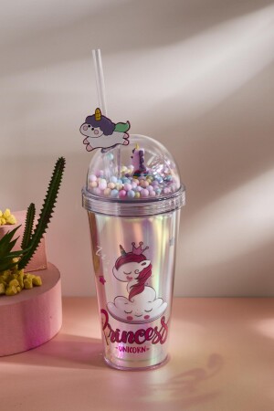 Cosmo Renkli Princess Unicorn Figürlü Pipetli Soğuk İçecek Bardağı 420 ml - 4