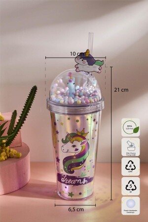 Cosmo Renkli Princess Unicorn Figürlü Pipetli Soğuk İçecek Bardağı 420 ml - 6