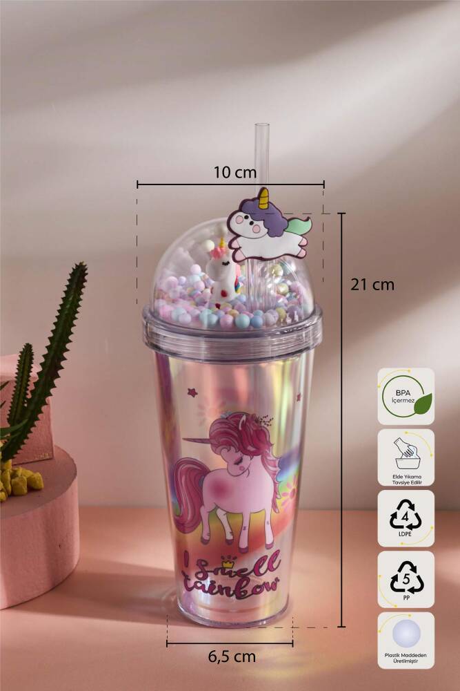 Cosmo Renkli Princess Unicorn Figürlü Pipetli Soğuk İçecek Bardağı 420 ml - 8