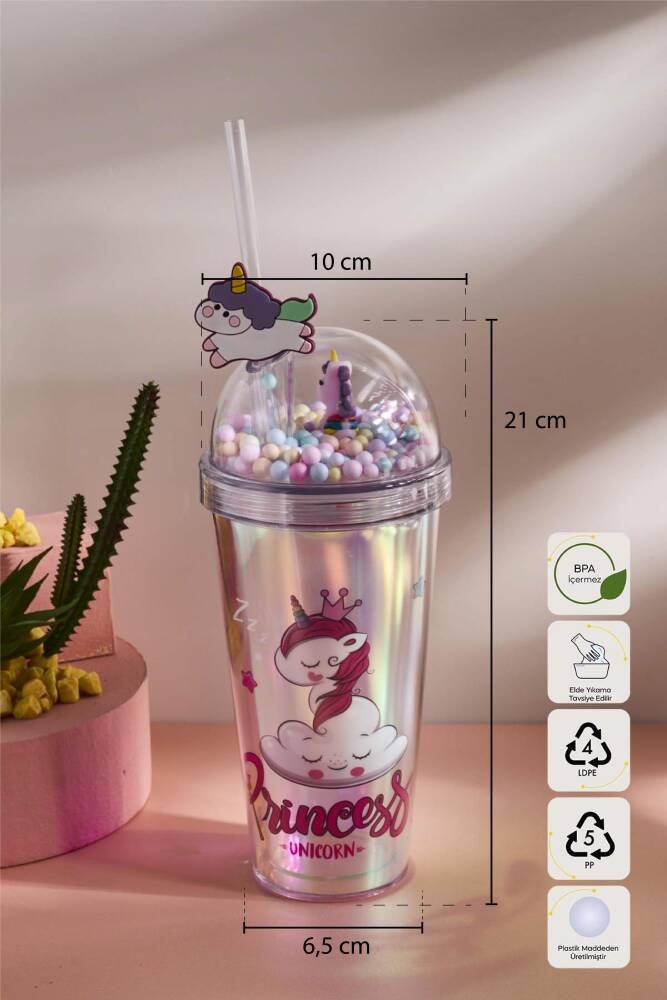 Cosmo Renkli Princess Unicorn Figürlü Pipetli Soğuk İçecek Bardağı 420 ml - 9