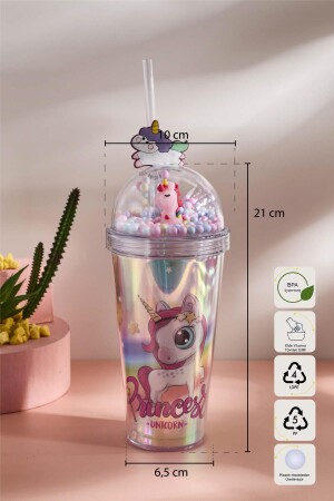 Cosmo Renkli Princess Unicorn Figürlü Pipetli Soğuk İçecek Bardağı 420 ml - 10