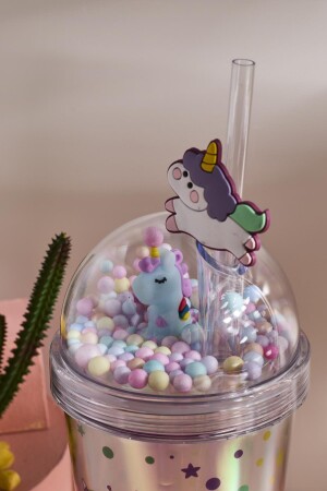 Cosmo Renkli Princess Unicorn Figürlü Pipetli Soğuk İçecek Bardağı 420 ml - 14