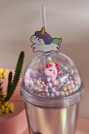 Cosmo Renkli Princess Unicorn Figürlü Pipetli Soğuk İçecek Bardağı 420 ml - 17