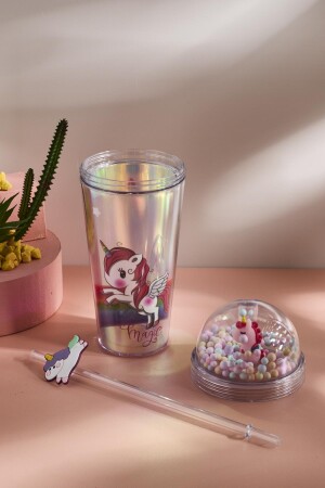 Cosmo Renkli Princess Unicorn Figürlü Pipetli Soğuk İçecek Bardağı 420 ml - 18