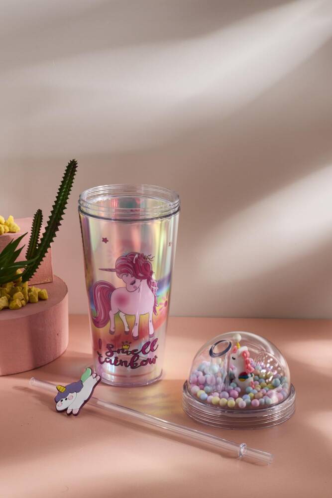 Cosmo Renkli Princess Unicorn Figürlü Pipetli Soğuk İçecek Bardağı 420 ml - 20