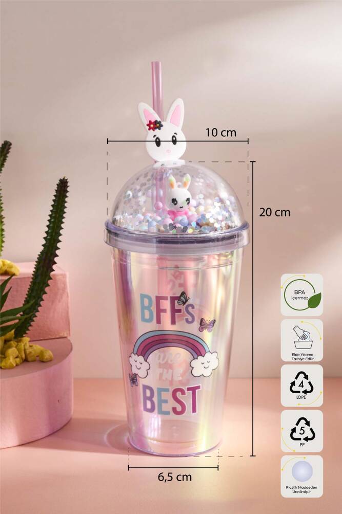 Cosmo Renkli Rabbit Figürlü Pipetli Soğuk İçecek Bardağı 420 ml - 5