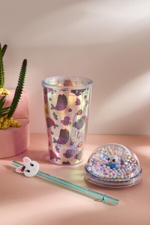 Cosmo Renkli Rabbit Figürlü Pipetli Soğuk İçecek Bardağı 420 ml - 8