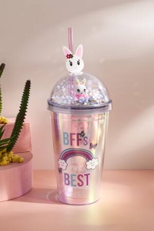 Cosmo Renkli Rabbit Figürlü Pipetli Soğuk İçecek Bardağı 420 ml - 2