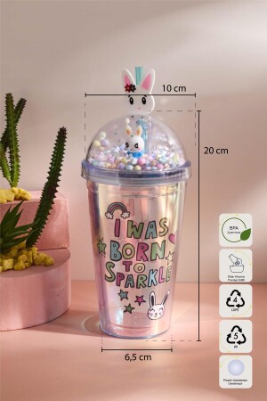 Cosmo Renkli Rabbit Figürlü Pipetli Soğuk İçecek Bardağı 420 ml - 4