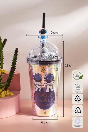 Cosmo Renkli Space Figürlü Pipetli Soğuk İçecek Bardağı 420 ml - 7