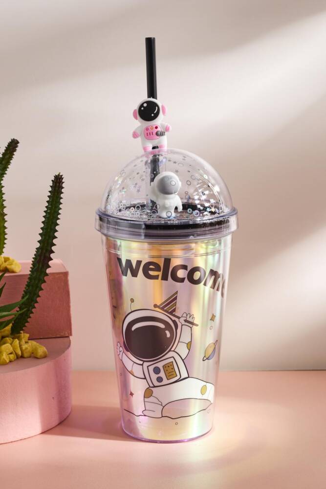 Cosmo Renkli Space Figürlü Pipetli Soğuk İçecek Bardağı 420 ml - 4