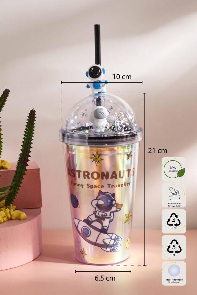 Cosmo Renkli Space Figürlü Pipetli Soğuk İçecek Bardağı 420 ml - 6