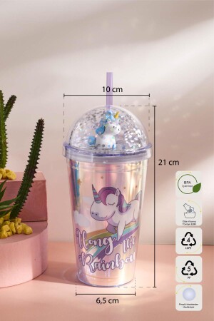 Cosmo Renkli Unicorn Figürlü Pipetli Soğuk İçecek Bardağı 420 ml - 7